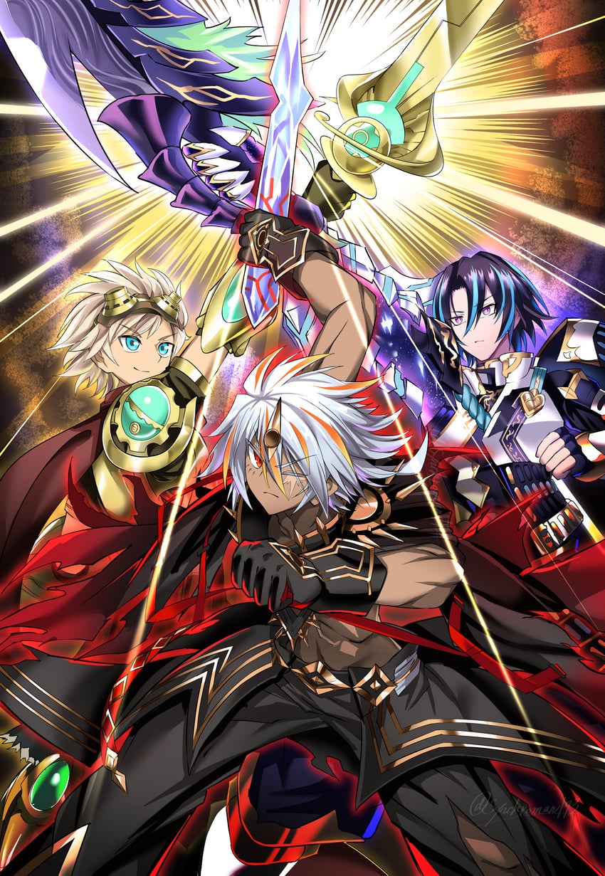 albaz, fallen of albaz, visas starfrost, auram, and chosen by the world chalice (yu-gi-oh! and 1 more) drawn by synchroman