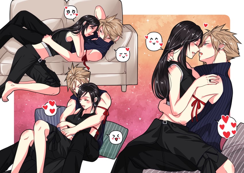 tifa lockhart and cloud strife (final fantasy and 2 more) drawn by babigonice
