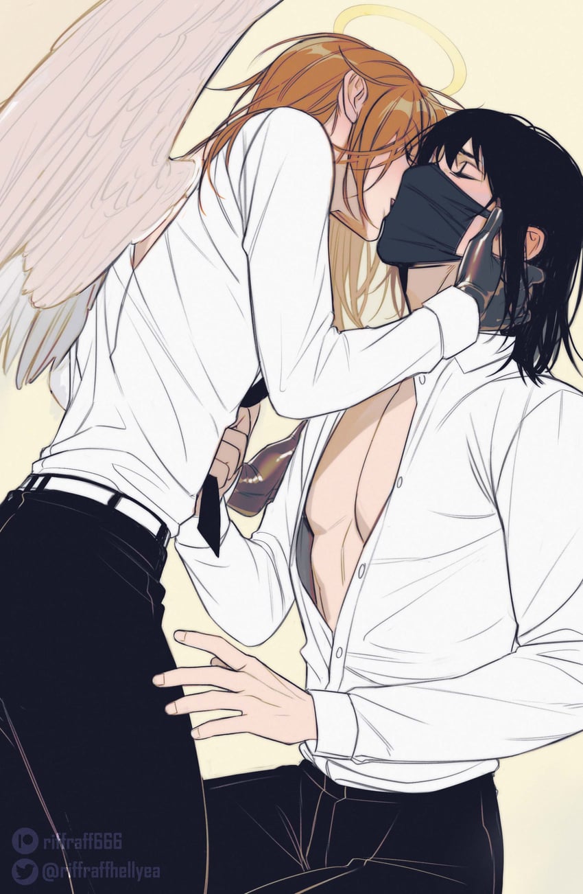 hayakawa aki and angel devil (chainsaw man) drawn by riffraffhellyea