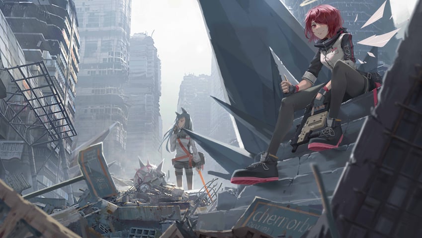 texas and exusiai (arknights) drawn by jingshuitage