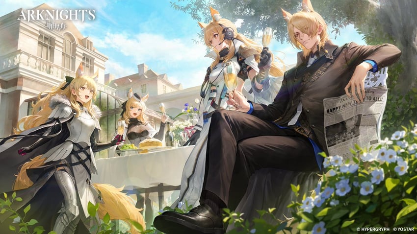 nearl, blemishine, whislash, mlynar, and nearl the radiant knight (arknights) drawn by matsuo_shogo