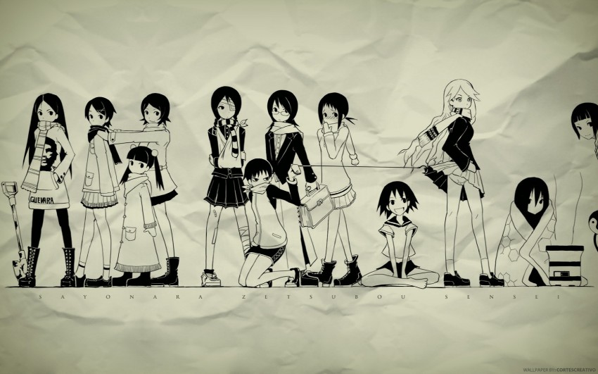 fuura kafuka, komori kiri, kitsu chiri, kobushi abiru, tsunetsuki matoi, and 8 more (sayonara zetsubou sensei) drawn by cortescreativo
