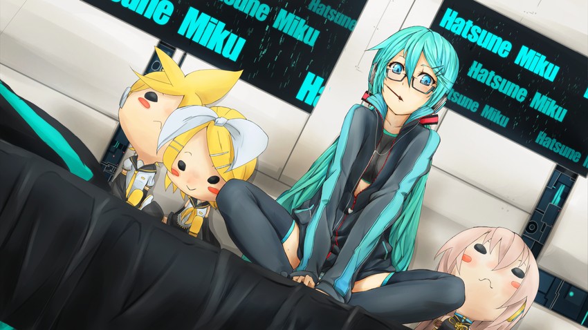 hatsune miku, kagamine rin, kagamine len, and megurine luka (vocaloid) drawn by fu-ta