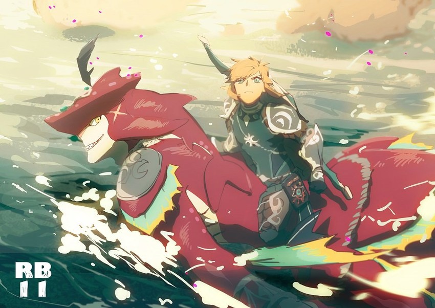 link and sidon (the legend of zelda and 1 more) drawn by no-kan