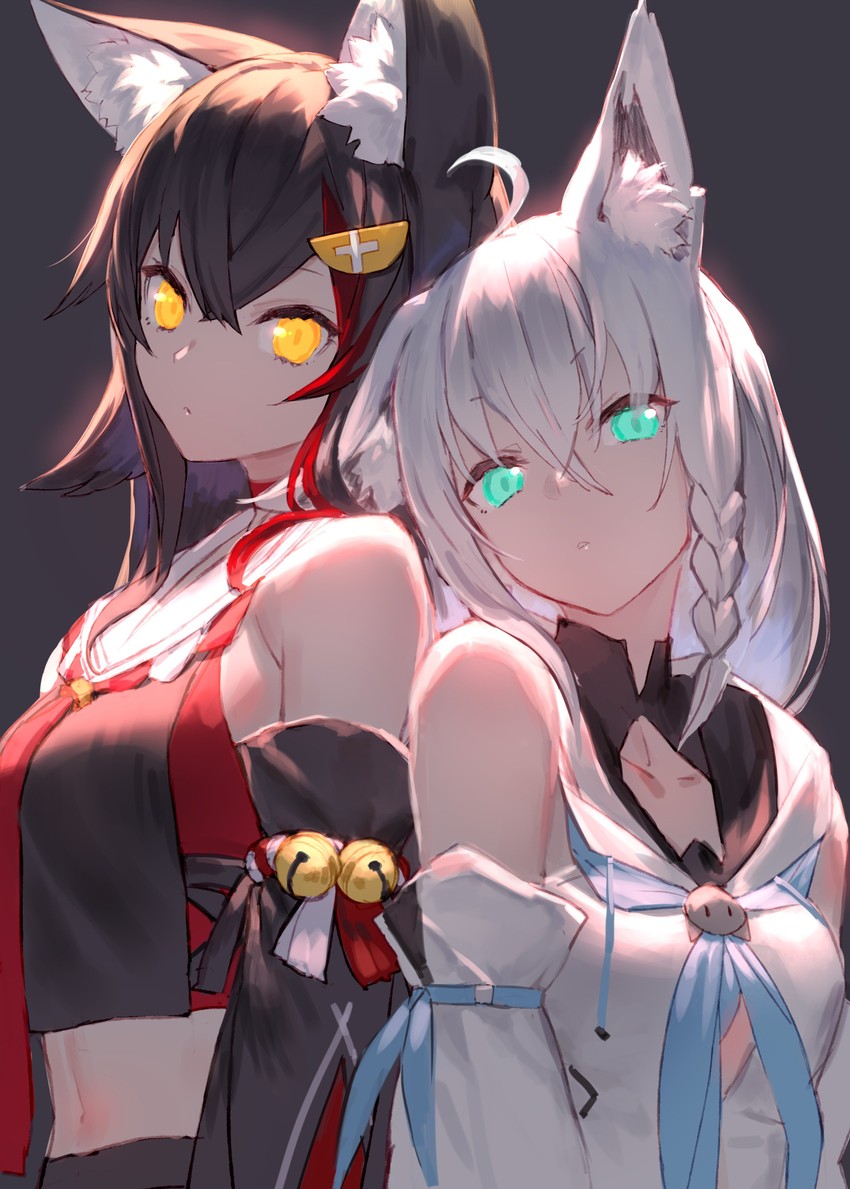 shirakami fubuki and ookami mio (hololive) drawn by izumi_sai
