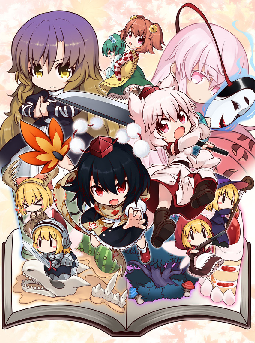 shameimaru aya, inubashiri momiji, hijiri byakuren, shanghai doll, hata no kokoro, and 2 more (touhou) drawn by aqua-lia