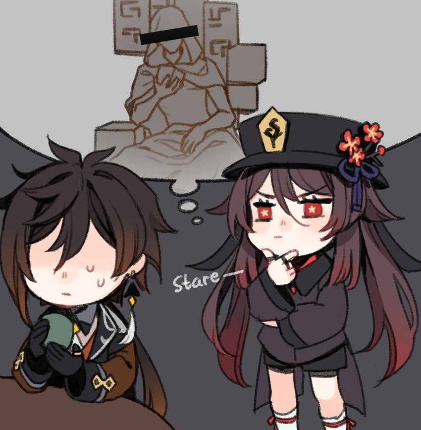 hu tao and zhongli (genshin impact) drawn by sea_(azure_pastel)