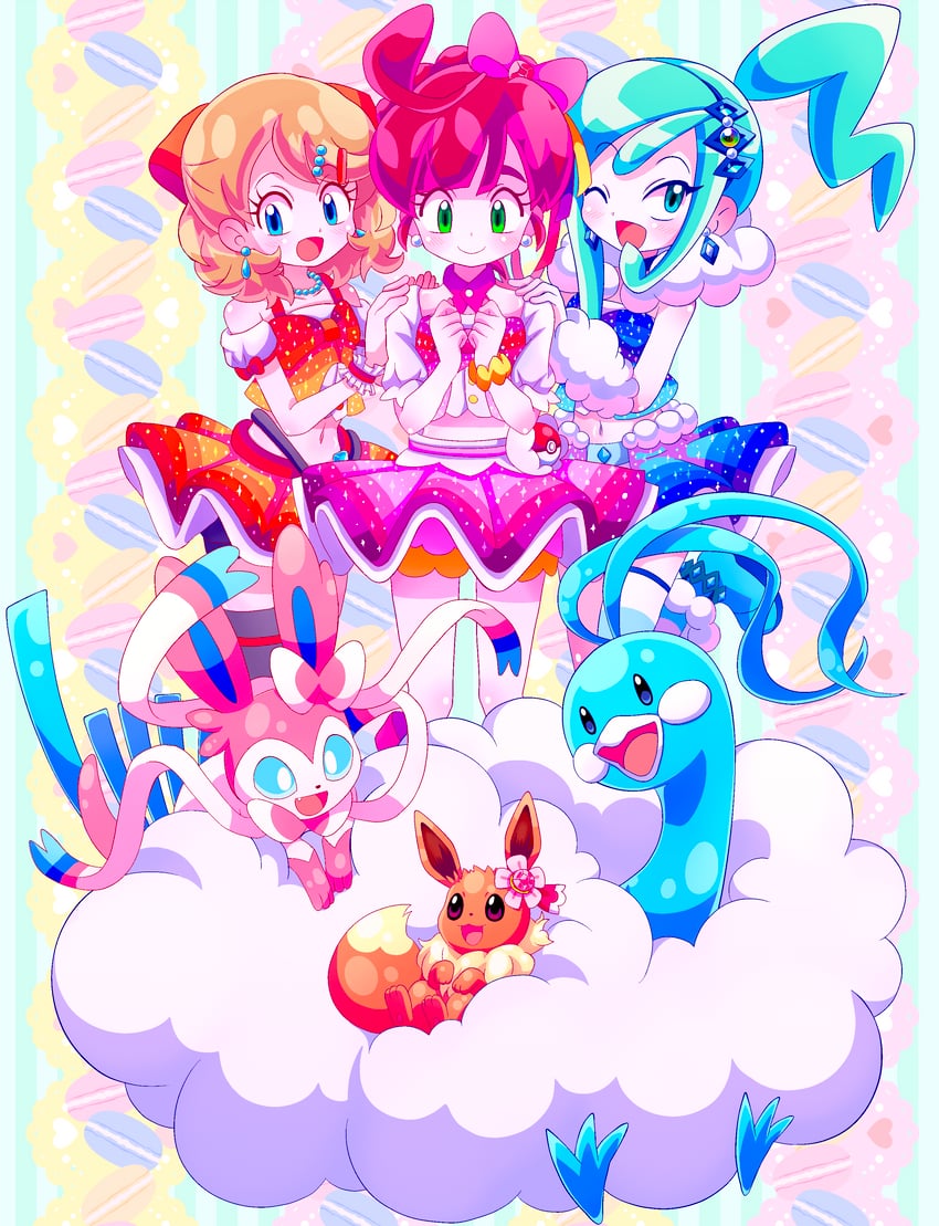 may, eevee, serena, sylveon, altaria, and 2 more (pokemon and 1 more) drawn by reponin