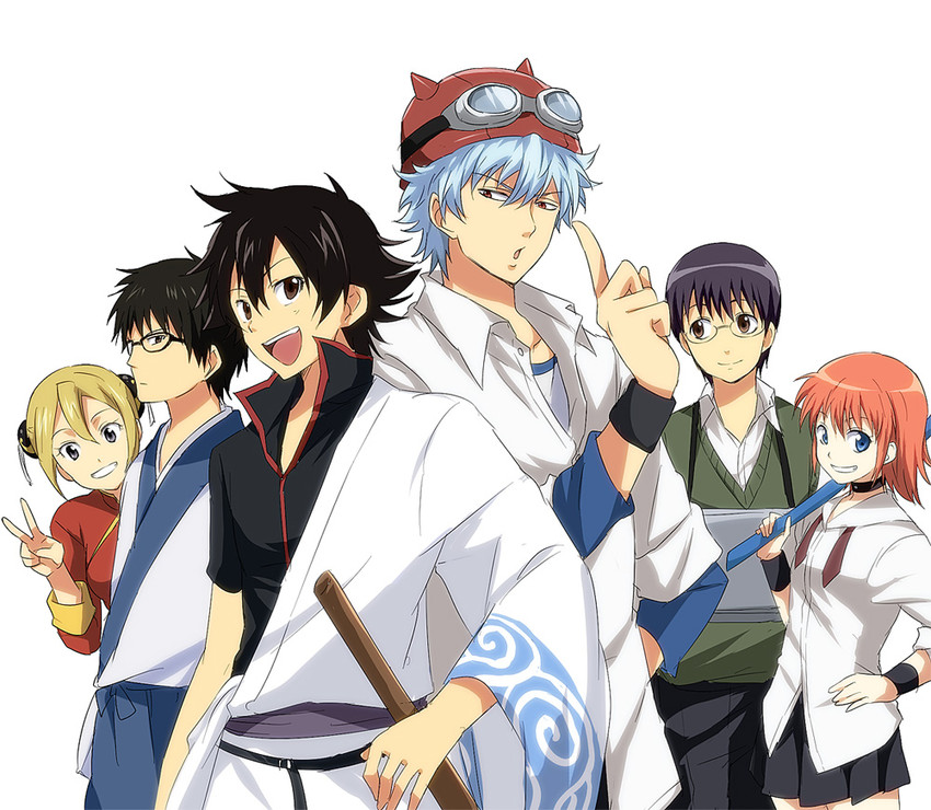 sakata gintoki, kagura, shimura shinpachi, onizuka hime, fujisaki yuusuke, and 1 more (gintama and 2 more) drawn by maruki_(punchiki)