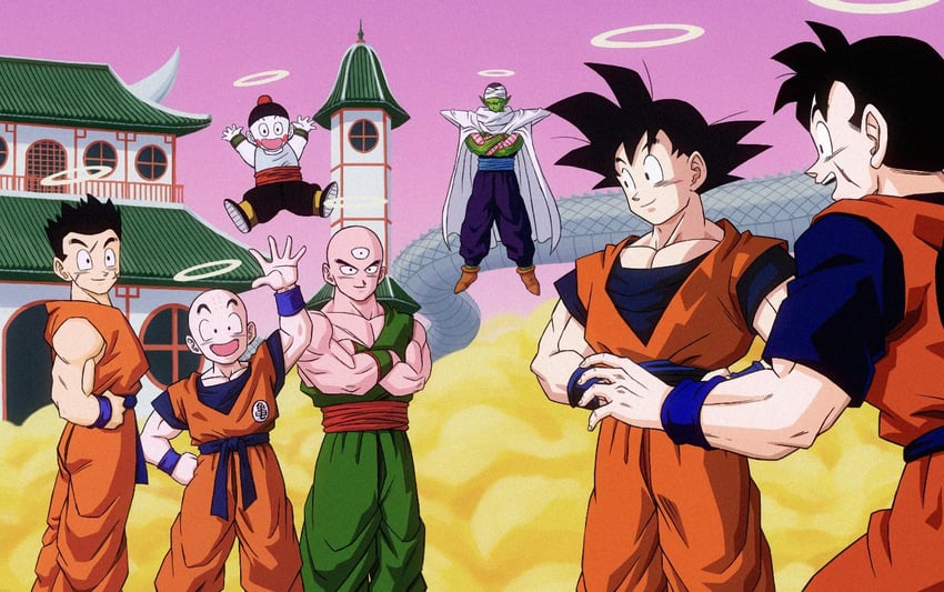 son goku, son gohan, piccolo, kuririn, yamcha, and 2 more (dragon ball and 1 more) drawn by susumu_(rei-h-0701)