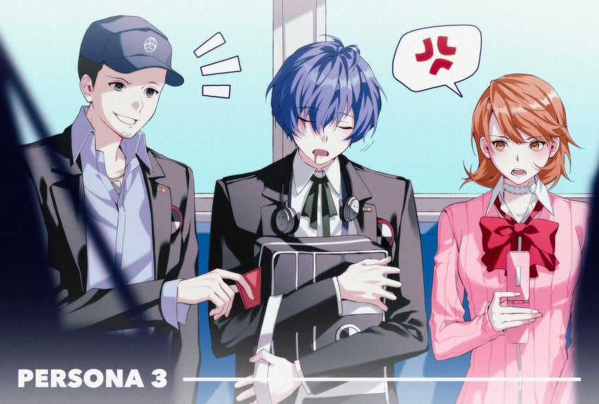 yuuki makoto, takeba yukari, and iori junpei (persona and 2 more) drawn by blueblebee03