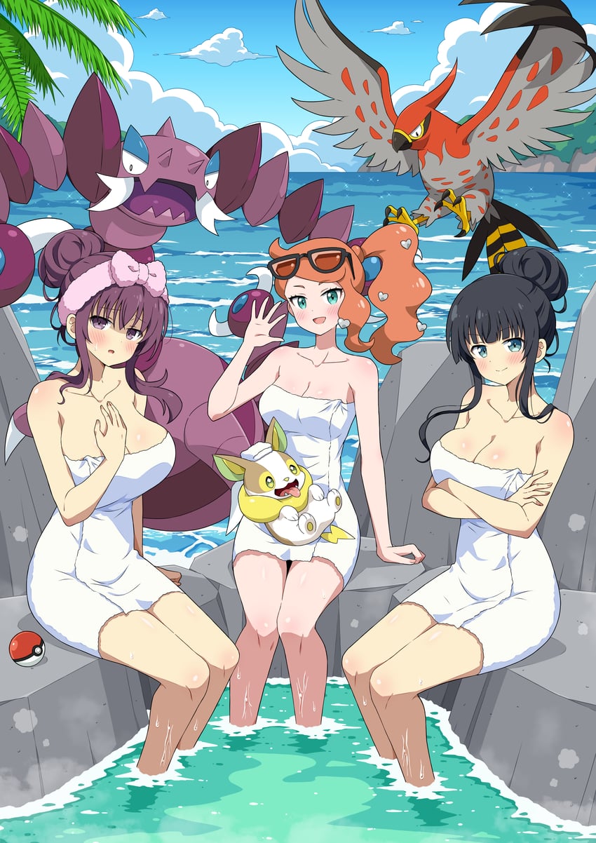 sonia, yamper, ikaruga, murasaki, talonflame, and 1 more (pokemon and 2 more) drawn by eggman_(ni_tamagoex)