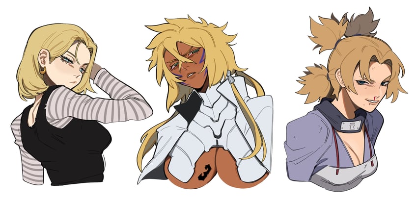 android 18, temari, and tier harribel (dragon ball and 2 more) drawn by porqueloin
