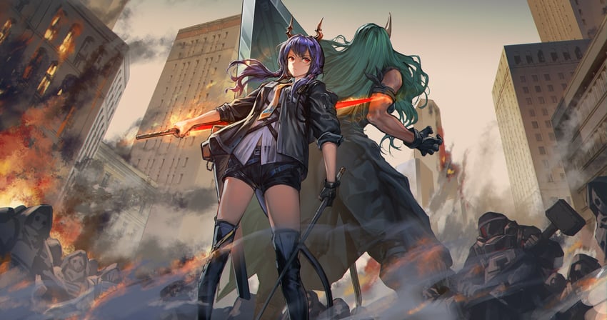 ch'en, hoshiguma, and reunion soldier (arknights) drawn by yangmie_mieyi