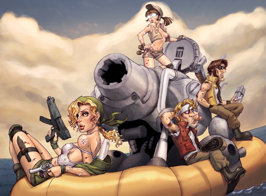 fio germi, kasamoto eri, marco rossi, and tarma roving (metal slug and 1 more) drawn by alxndr-art