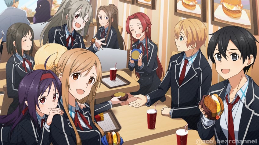 asuna, kirito, yuuki, alice zuberg, eugeo, and 6 more (sword art online and 2 more) drawn by aco_(bearchannel)