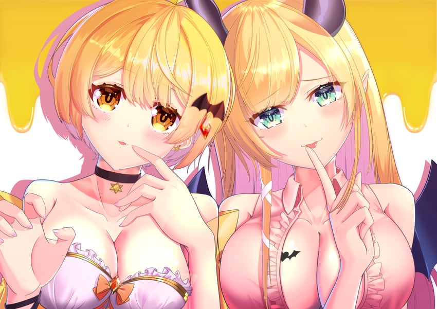 yuzuki choco and yozora mel (hololive) drawn by oekaki_zombie