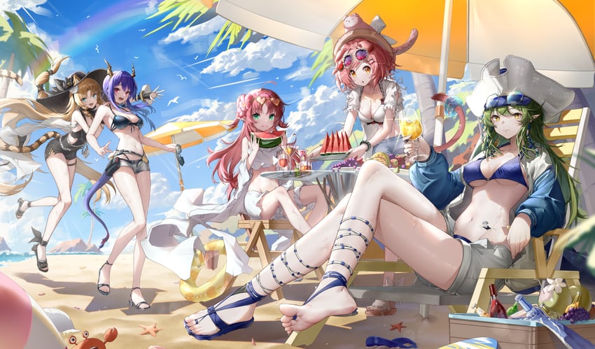 ch'en, goldenglow, swire, myrtle, gavial, and 3 more (arknights) drawn by laomotou