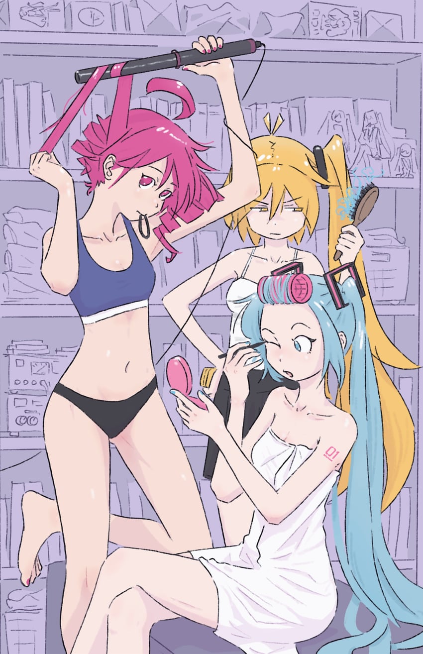 hatsune miku, kasane teto, and akita neru (vocaloid and 2 more) drawn by truffleduster