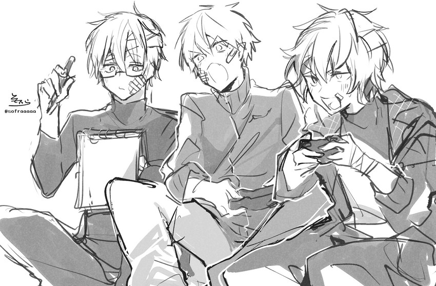 fuwa minato, kuzuha, and ex albio (nijisanji) drawn by sofra