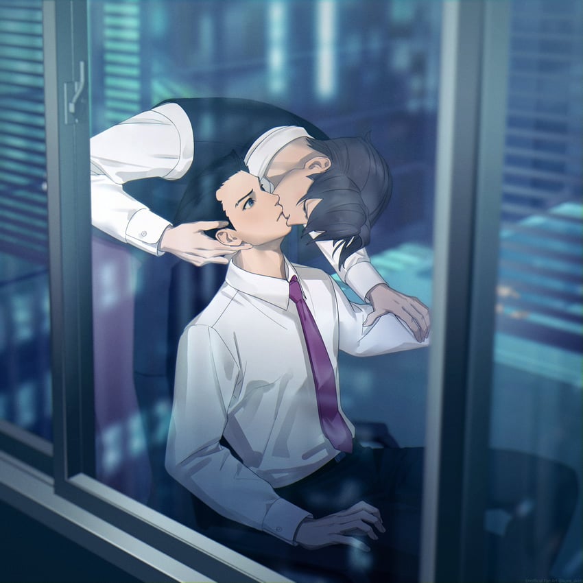 phoenix wright and miles edgeworth (ace attorney) drawn by kune_akiro