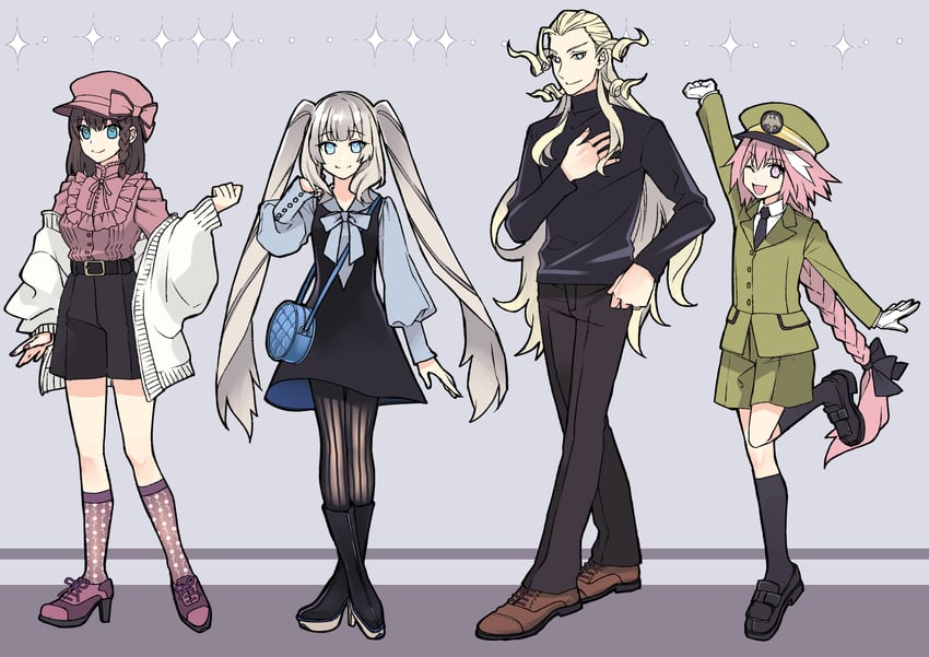 astolfo, marie antoinette, charlotte corday, and wolfgang amadeus mozart (fate and 1 more) drawn by endou_minari