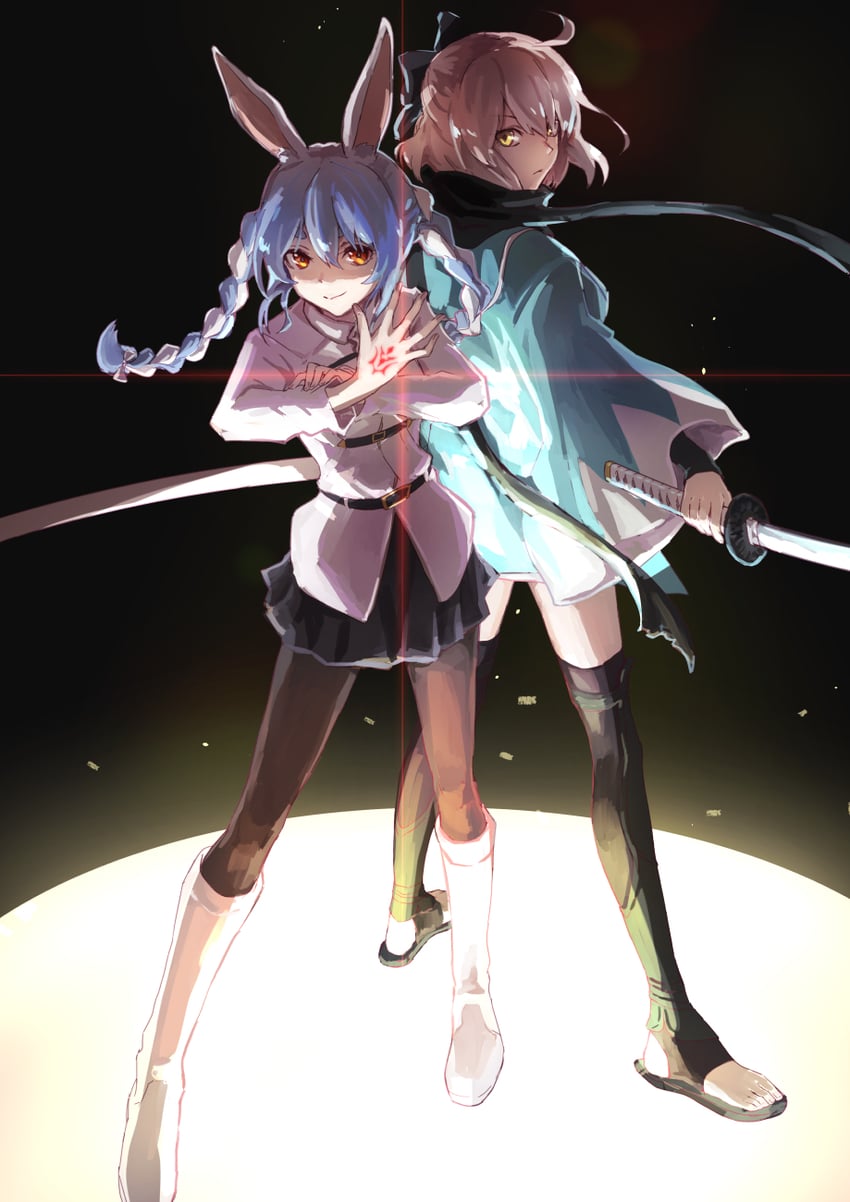 fujimaru ritsuka, usada pekora, and okita souji (fate and 3 more) drawn by yami_ara