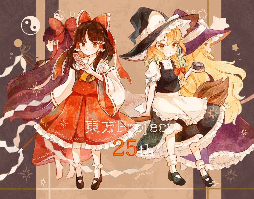 hakurei reimu and kirisame marisa (touhou) drawn by yne_78