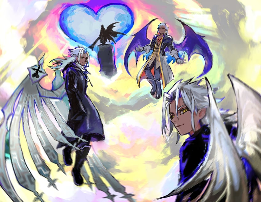 xemnas, xehanort, ansem seeker of darkness, and master xehanort (kingdom hearts) drawn by snoozaga
