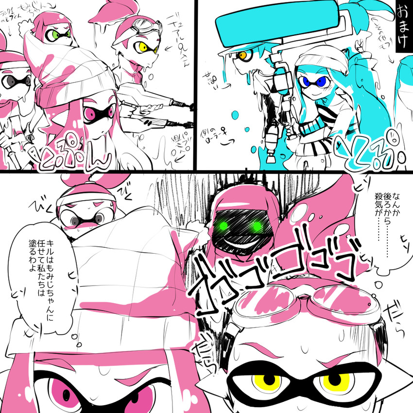 inkling player character, inkling girl, and inkling boy (splatoon and 1 more) drawn by sayo25
