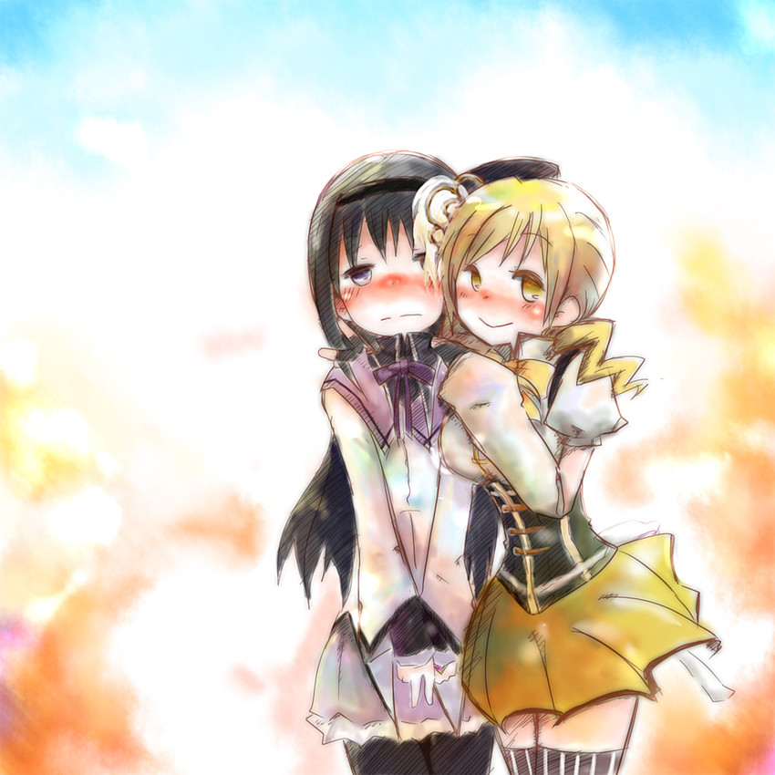 akemi homura and tomoe mami (mahou shoujo madoka magica) drawn by muro