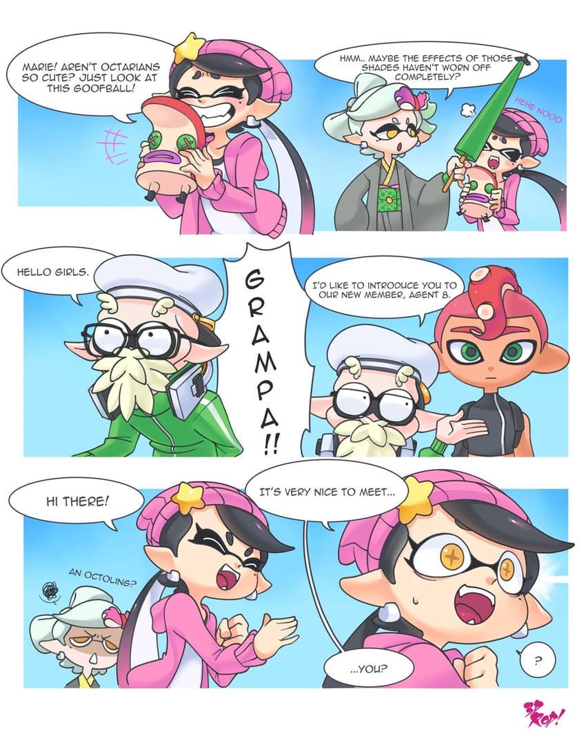 octoling player character, octoling boy, marie, cap'n cuttlefish, and callie (splatoon and 2 more) drawn by 3d_rod!