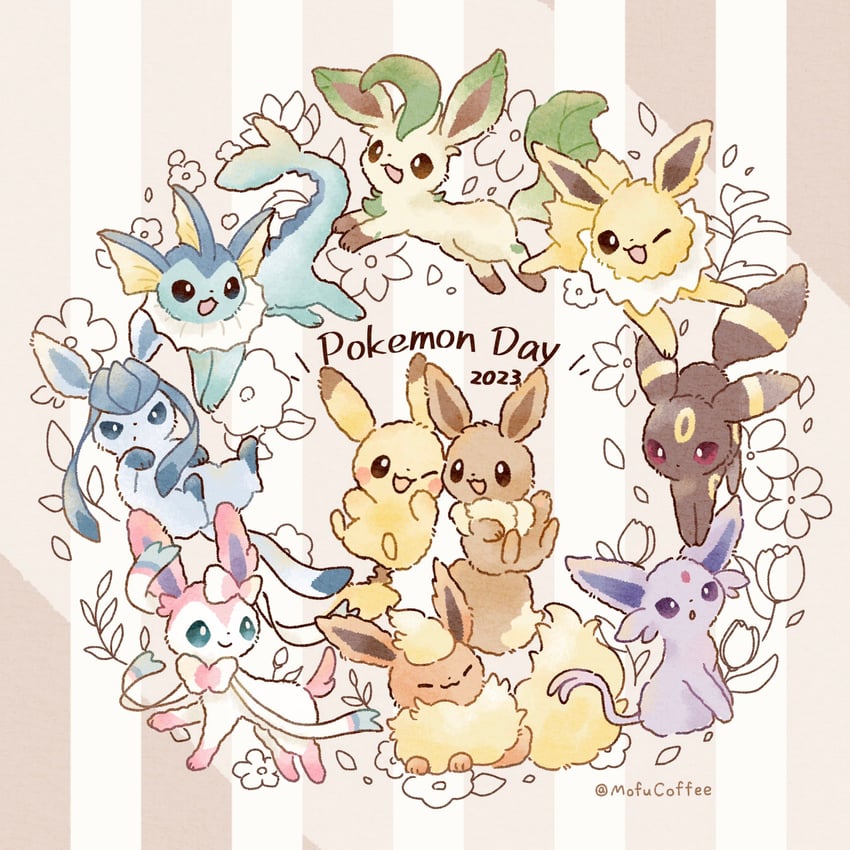 pikachu, eevee, sylveon, umbreon, glaceon, and 5 more (pokemon) drawn by mofucoffee
