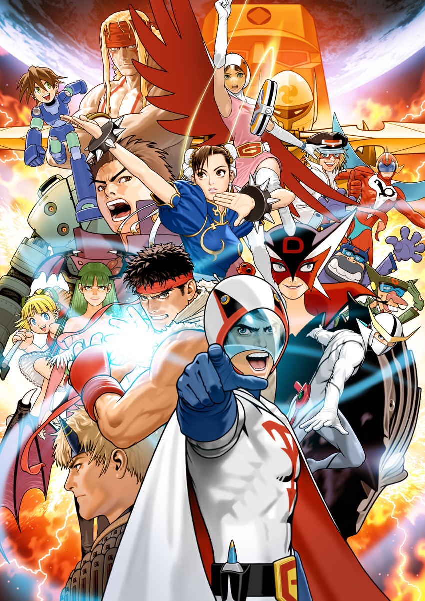 chun-li, morrigan aensland, ryu, roll, doronjo, and 15 more (street fighter and 20 more) drawn by mori_toshiaki