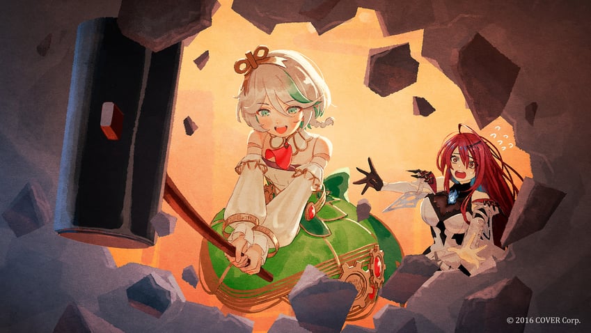 cecilia immergreen and elizabeth rose bloodflame (hololive and 1 more) drawn by kunitarou-art