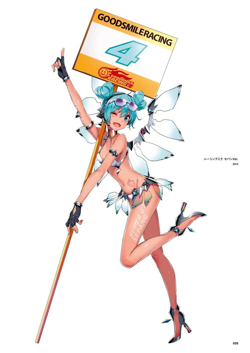 hatsune miku and racing miku (vocaloid and 2 more) drawn by saitou_masatsugu