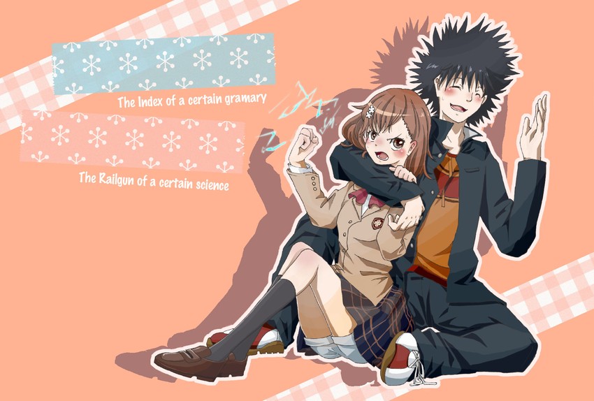 misaka mikoto and kamijou touma (toaru majutsu no index and 1 more) drawn by nyannyan-shion