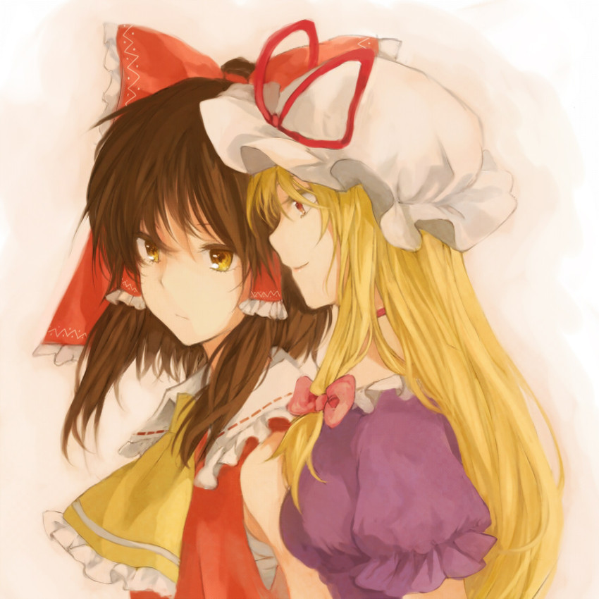 hakurei reimu and yakumo yukari (touhou) drawn by kutsushita_(tokati_r)