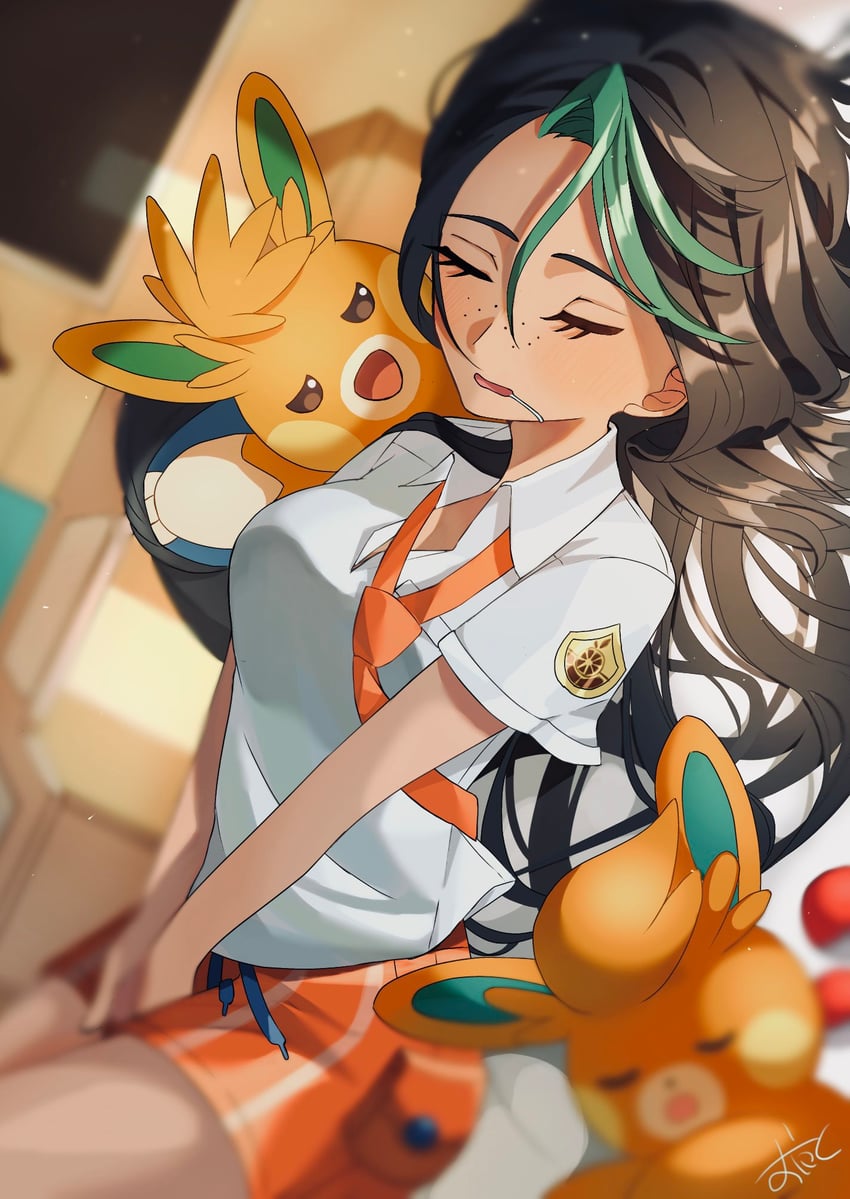 nemona, pawmot, and pawmo (pokemon and 1 more) drawn by ninkou_tan