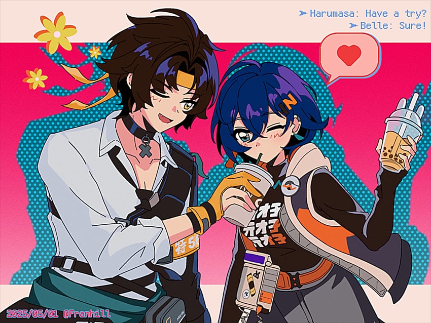 belle and asaba harumasa (zenless zone zero) drawn by franhill