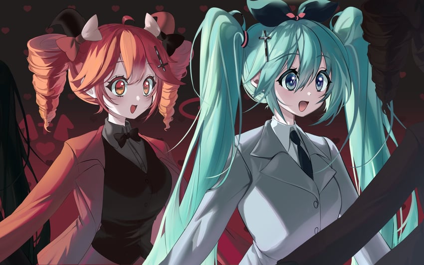 hatsune miku, kasane teto, akuma, and tenshi (vocaloid and 2 more) drawn by kaka_ka_k