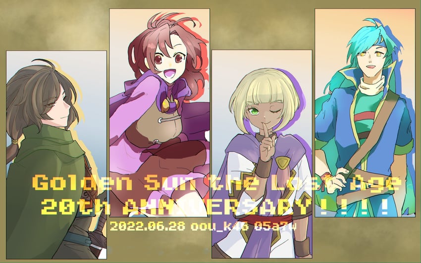 sheba, jenna, felix, and piers (golden sun) drawn by 05a7w