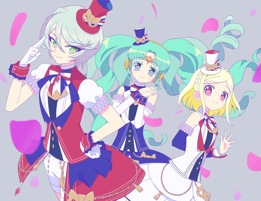 falulu, shikyoin hibiki, and midorikaze fuwari (pretty series and 1 more) drawn by ku_(residual666)
