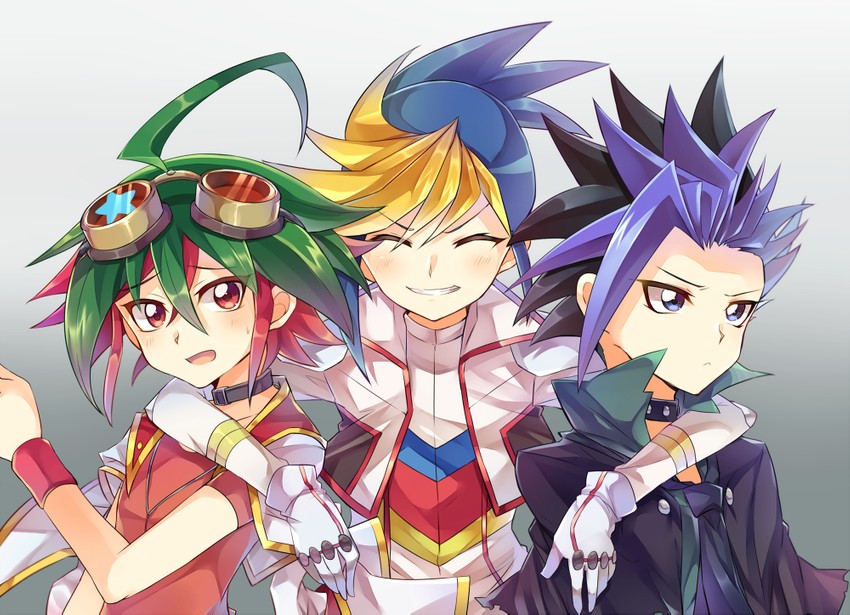 sakaki yuya, ute, and hugo (yu-gi-oh! and 1 more) drawn by rento_(rukeai)