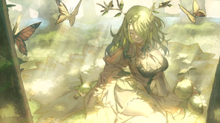 ceres fauna, sapling, and nemu (hololive and 1 more) drawn by zarasaru