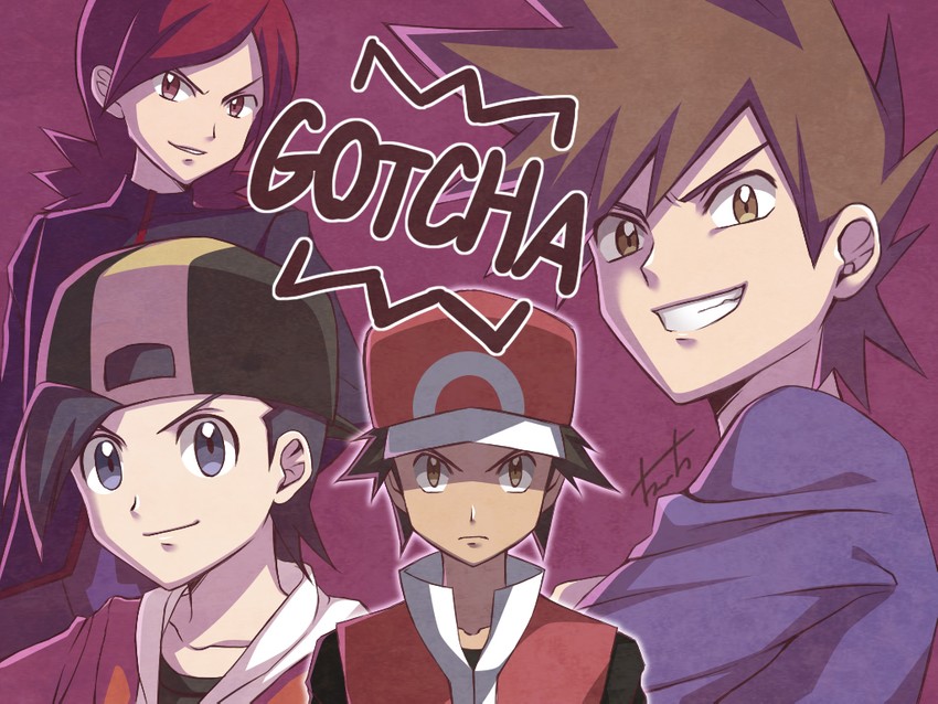 red, ethan, blue oak, and silver (pokemon and 3 more) drawn by tomosatooon