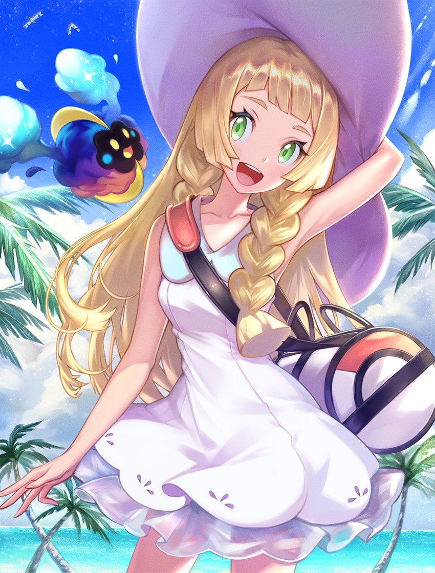 lillie, cosmog, and wingull (pokemon and 1 more) drawn by honyaru_(nanairo39)