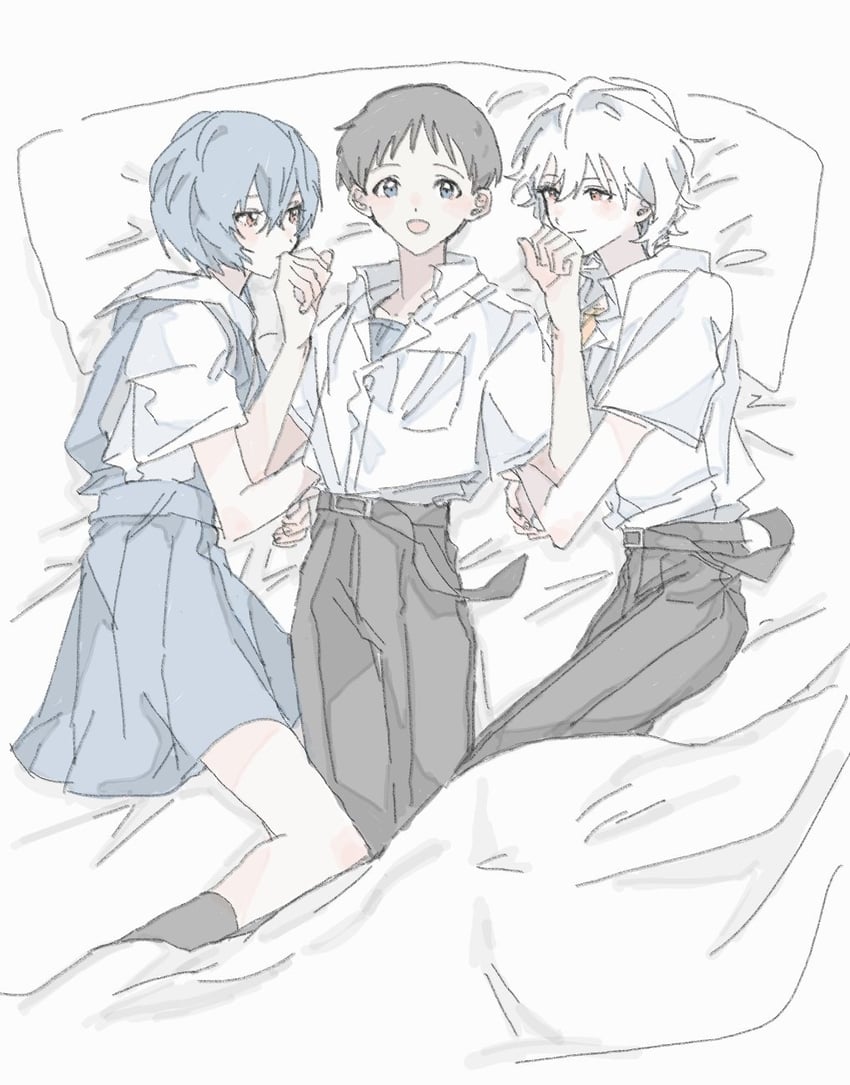 ayanami rei, ikari shinji, and nagisa kaworu (neon genesis evangelion) drawn by 000_eva_aa