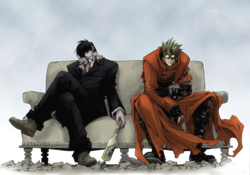 vash the stampede and nicholas d. wolfwood (trigun and 1 more) drawn by nightow_yasuhiro