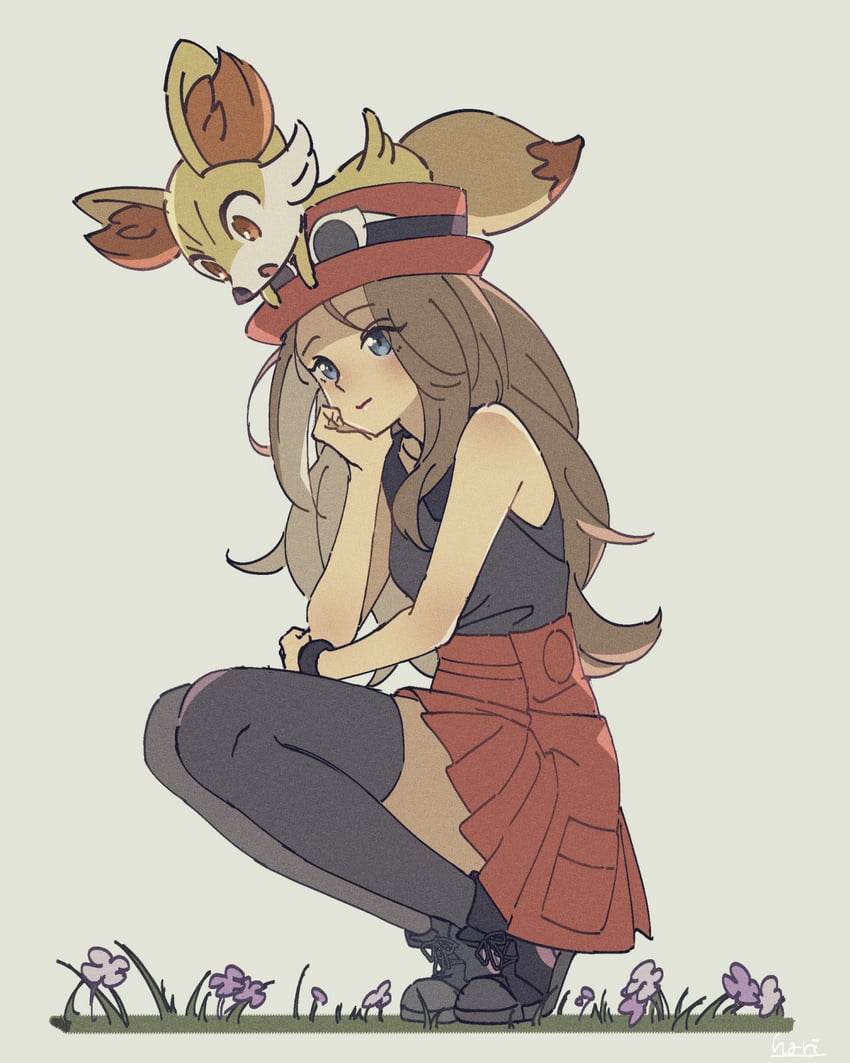 serena and fennekin (pokemon and 1 more) drawn by hari611